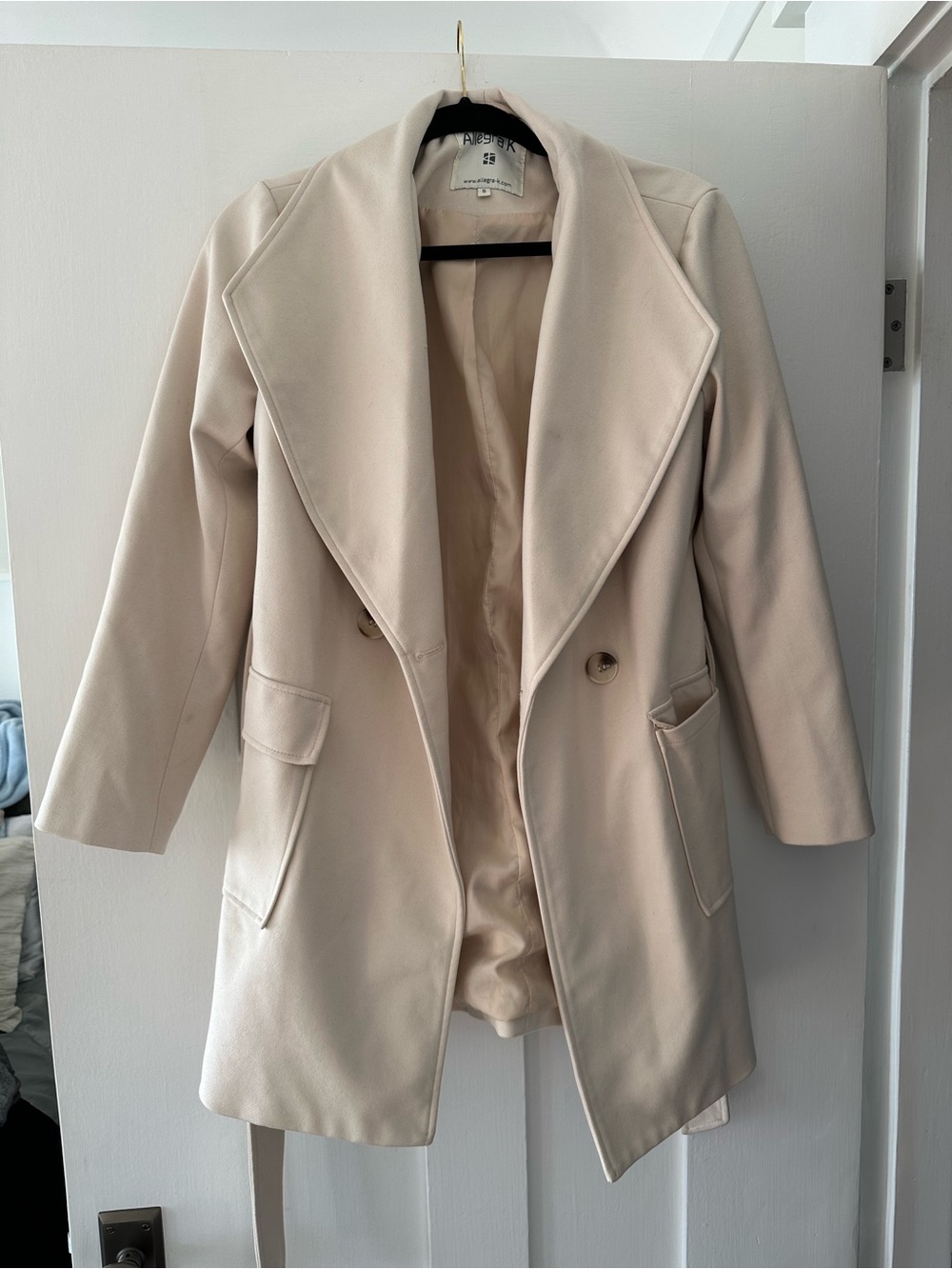 Cream Belted Wool-Blend Coat - Meaghan Markle Engagement Coat Lookalike - Size S